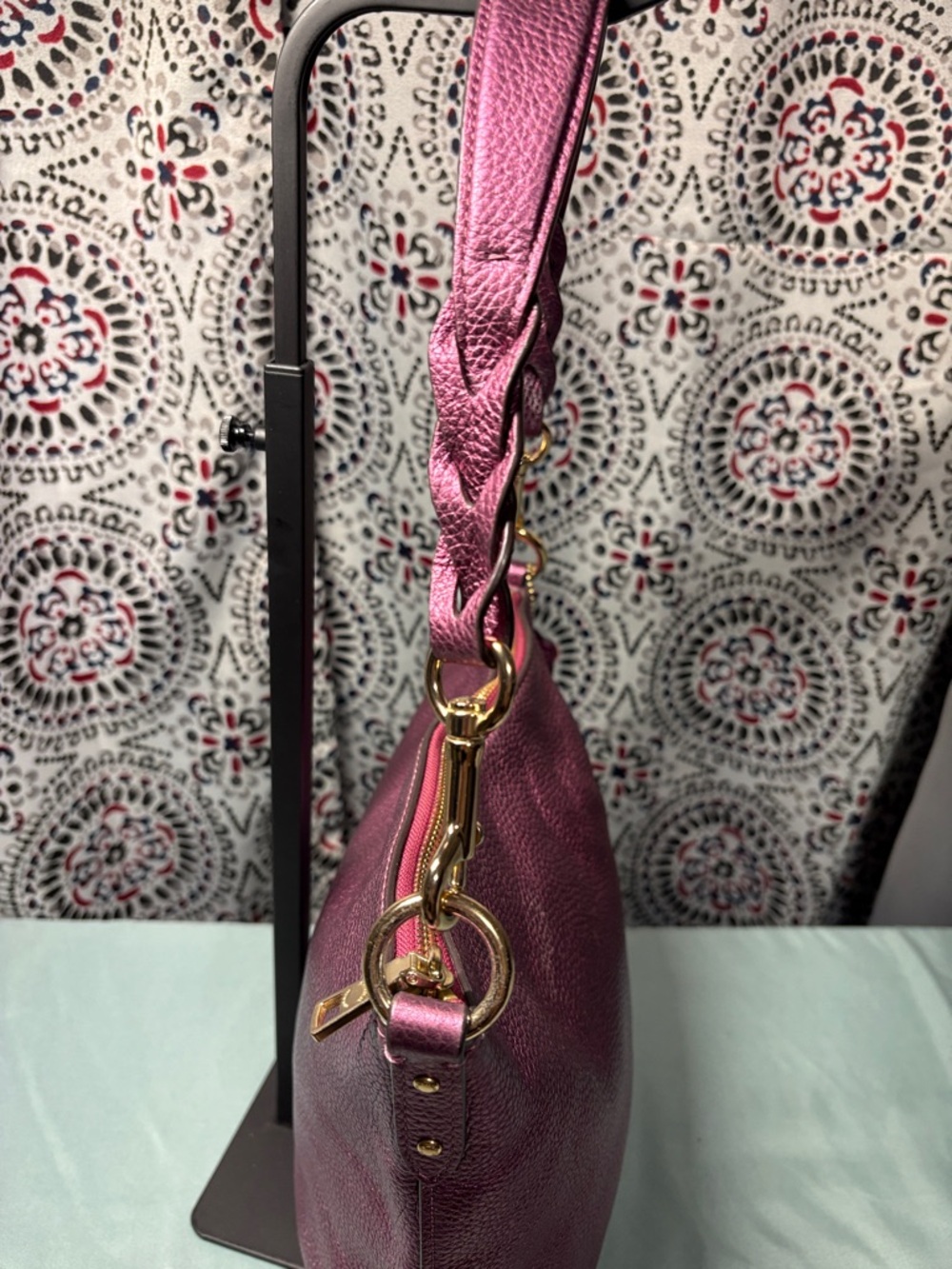 COACH Metallic Berry Magenta Pebble Leather Elle Hobo Shoulder Bag #F87691 - Picture 2 of 13